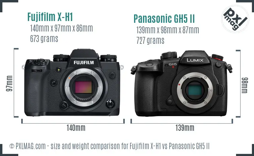 Fujifilm X-H1 vs Panasonic GH5 II size comparison