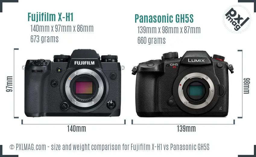 Fujifilm X-H1 vs Panasonic GH5S size comparison