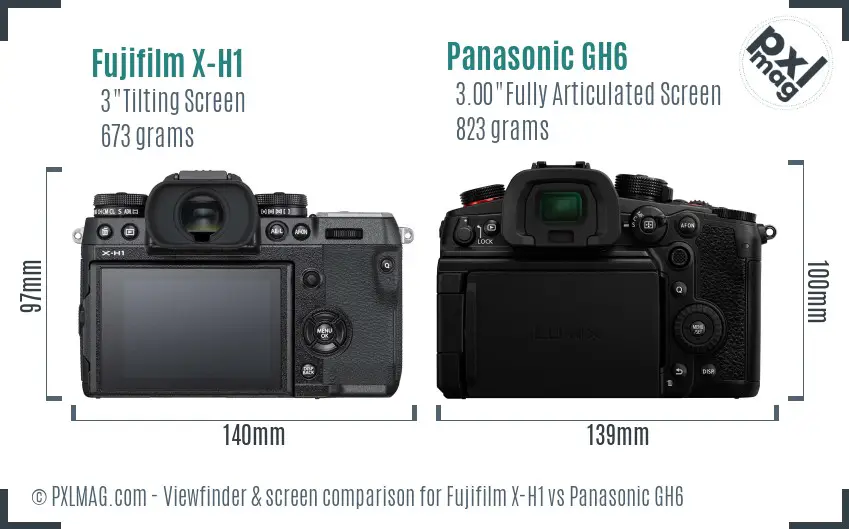 Fujifilm X-H1 vs Panasonic GH6 Screen and Viewfinder comparison