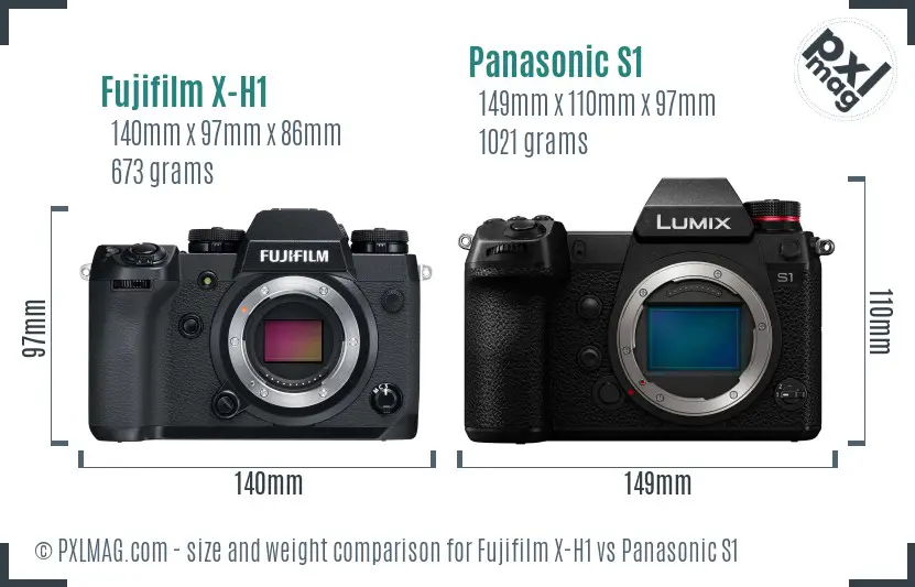 Fujifilm X-H1 vs Panasonic S1 size comparison