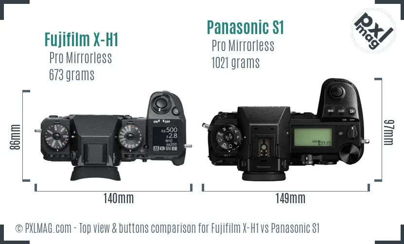 Fujifilm X-H1 vs Panasonic S1 top view buttons comparison