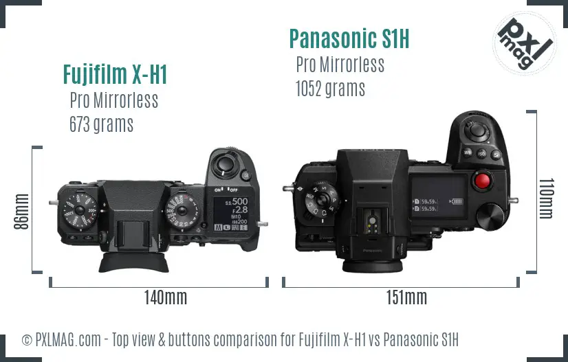 Fujifilm X-H1 vs Panasonic S1H top view buttons comparison Fujifilm X-H1 vs Panasonic S1H top view buttons comparison
