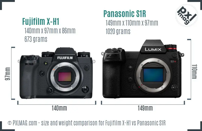 Fujifilm X-H1 vs Panasonic S1R size comparison