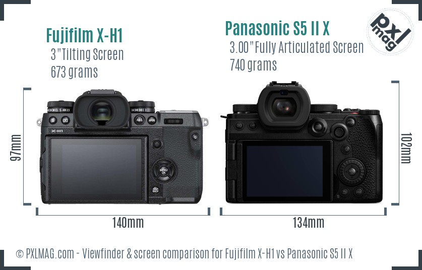 Fujifilm X-H1 vs Panasonic S5 II X Screen and Viewfinder comparison