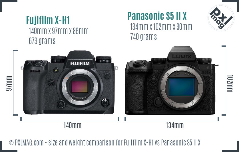 Fujifilm X-H1 vs Panasonic S5 II X size comparison