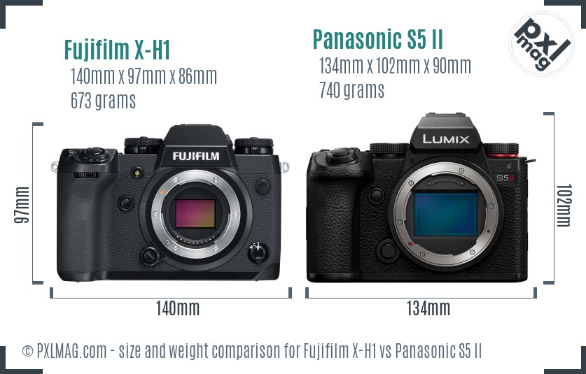 Fujifilm X-H1 vs Panasonic S5 II size comparison