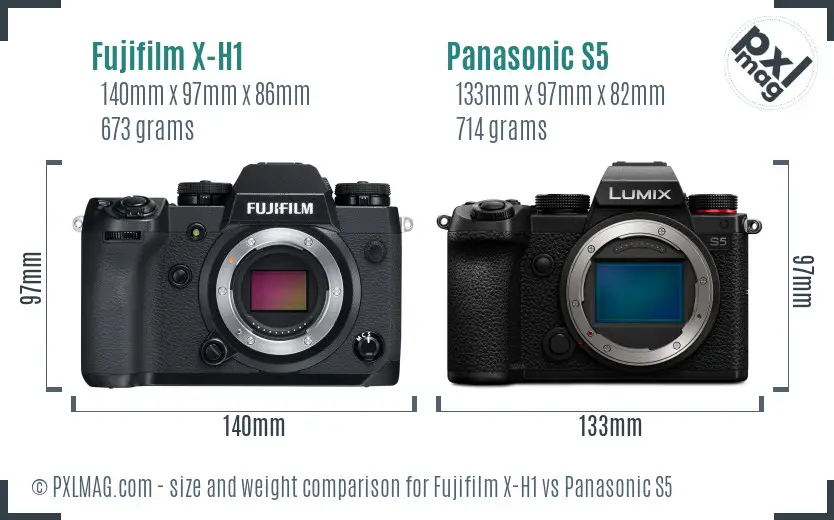 Fujifilm X-H1 vs Panasonic S5 size comparison