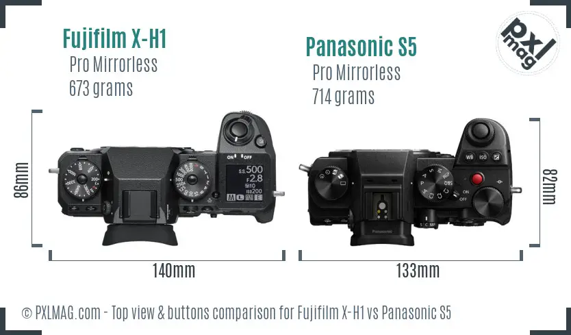 Fujifilm X-H1 vs Panasonic S5 top view buttons comparison