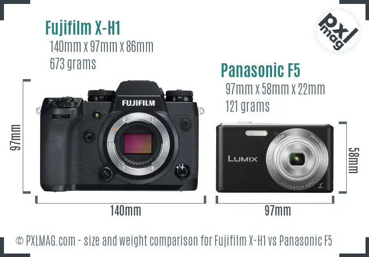 Fujifilm X-H1 vs Panasonic F5 size comparison