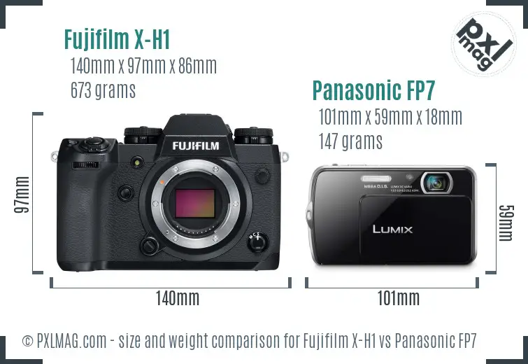 Fujifilm X-H1 vs Panasonic FP7 size comparison