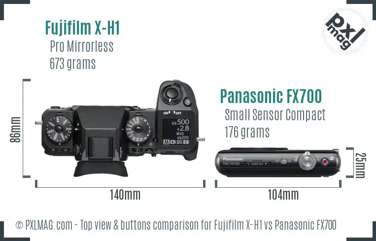 Fujifilm X-H1 vs Panasonic FX700 top view buttons comparison
