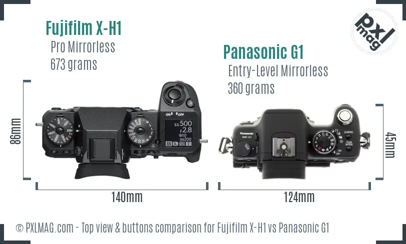 Fujifilm X-H1 vs Panasonic G1 top view buttons comparison