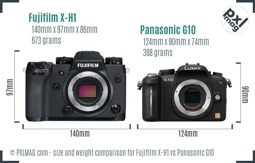Fujifilm X-H1 vs Panasonic G10 size comparison