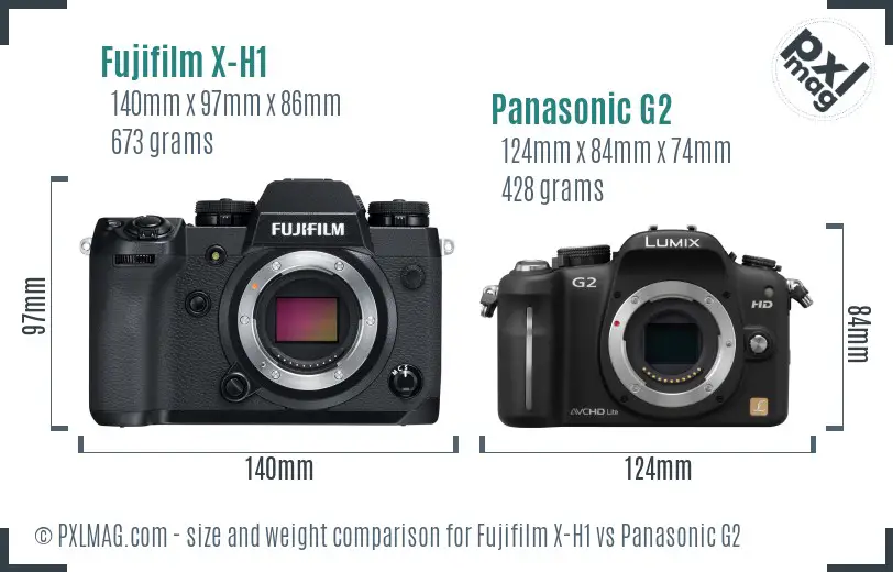 Fujifilm X-H1 vs Panasonic G2 size comparison