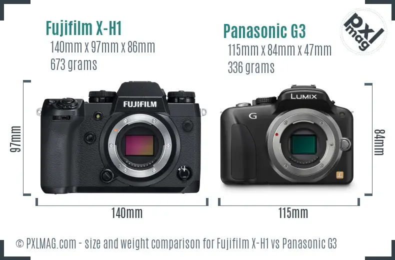 Fujifilm X-H1 vs Panasonic G3 size comparison