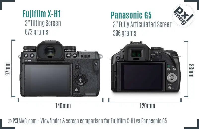 Fujifilm X-H1 vs Panasonic G5 Screen and Viewfinder comparison
