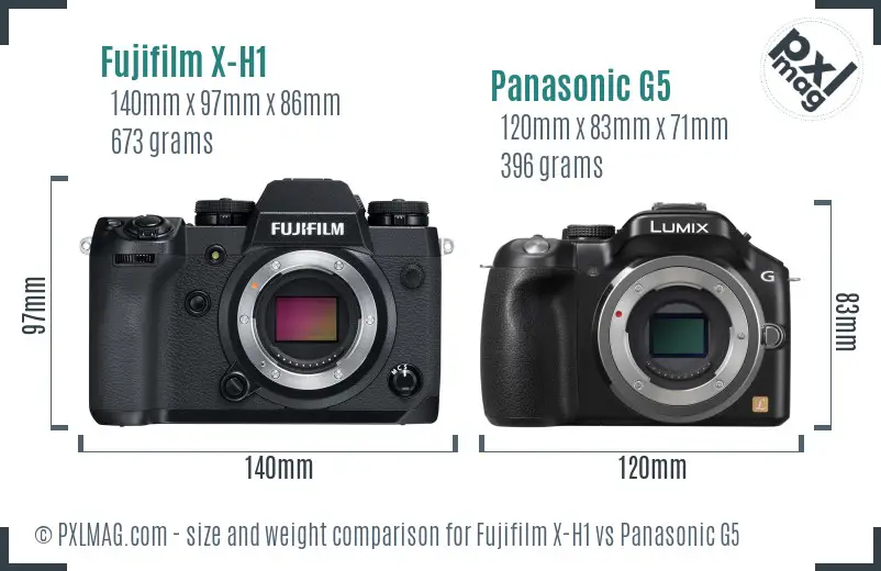 Fujifilm X-H1 vs Panasonic G5 size comparison
