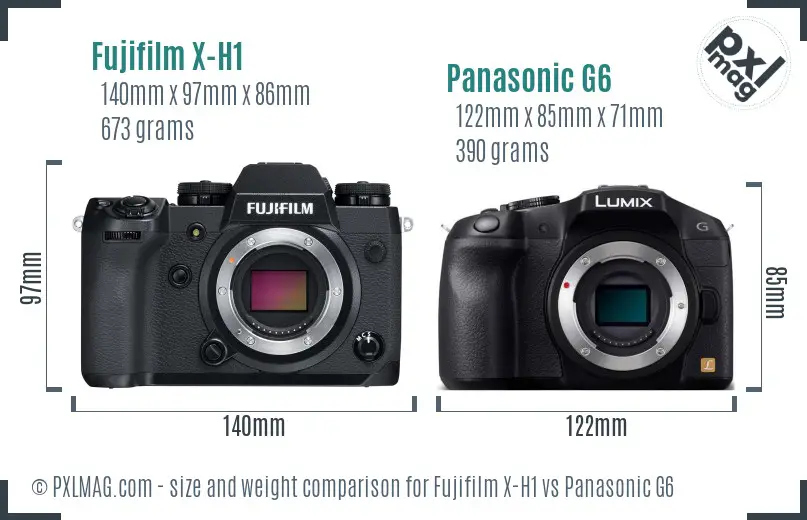 Fujifilm X-H1 vs Panasonic G6 size comparison