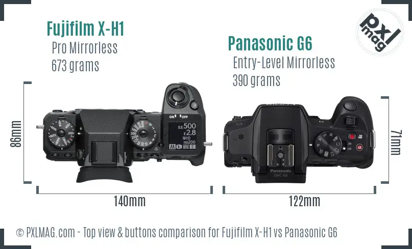 Fujifilm X-H1 vs Panasonic G6 top view buttons comparison