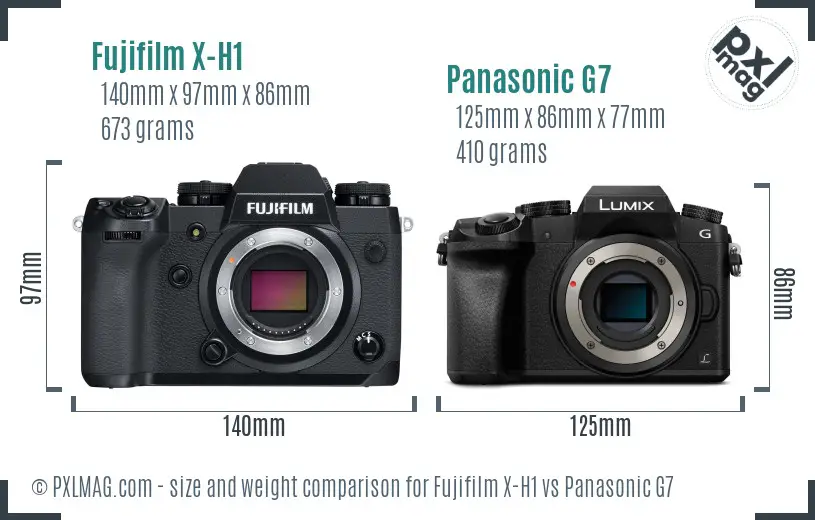Fujifilm X-H1 vs Panasonic G7 size comparison