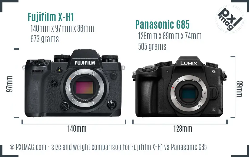 Fujifilm X-H1 vs Panasonic G85 size comparison