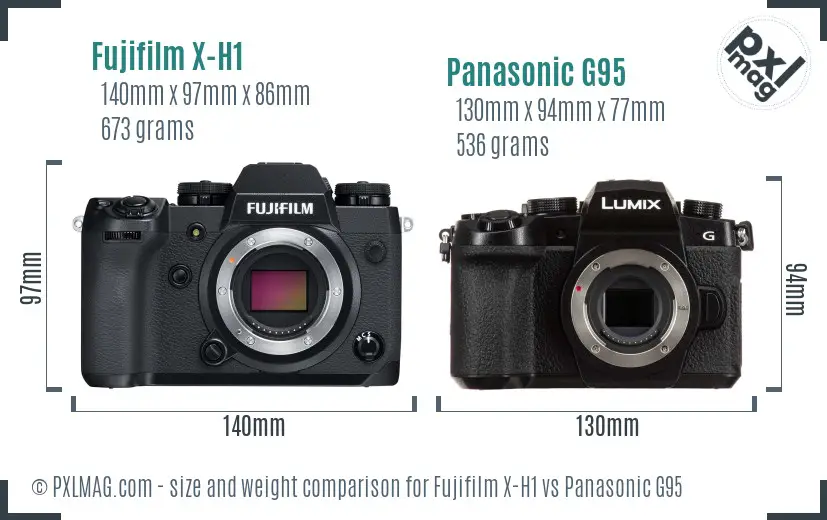 Fujifilm X-H1 vs Panasonic G95 size comparison