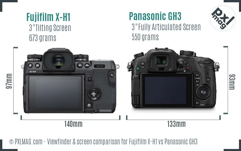 Fujifilm X-H1 vs Panasonic GH3 Screen and Viewfinder comparison