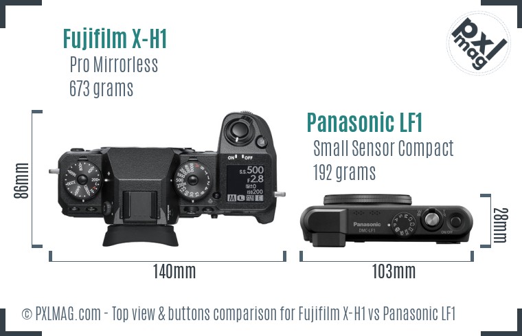 Fujifilm X-H1 vs Panasonic LF1 top view buttons comparison