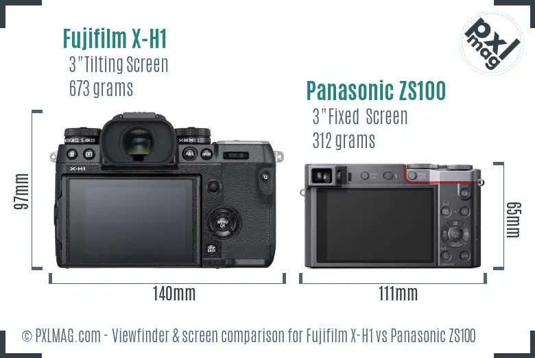 Fujifilm X-H1 vs Panasonic ZS100 Screen and Viewfinder comparison