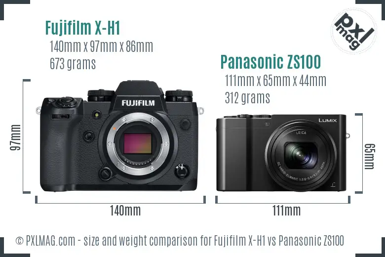Fujifilm X-H1 vs Panasonic ZS100 size comparison