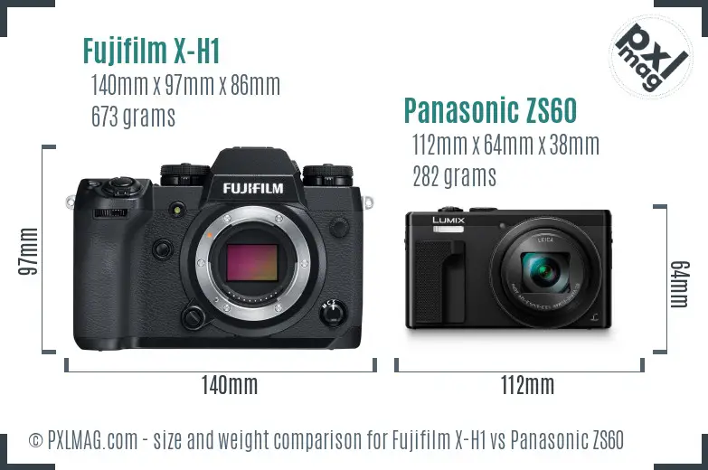 Fujifilm X-H1 vs Panasonic ZS60 size comparison