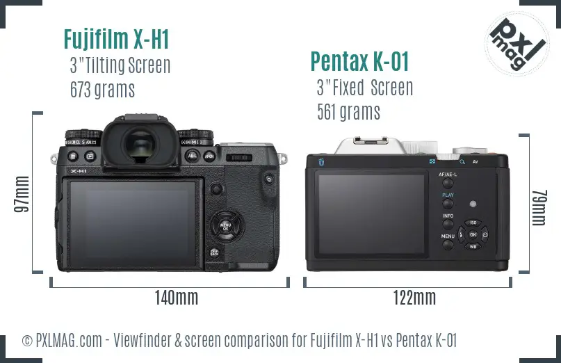 Fujifilm X-H1 vs Pentax K-01 Screen and Viewfinder comparison