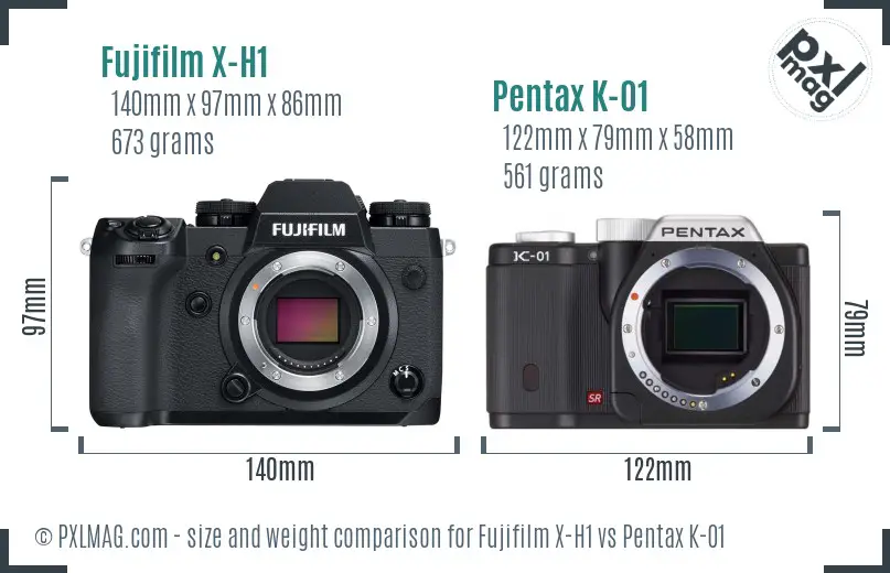 Fujifilm X-H1 vs Pentax K-01 size comparison