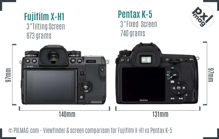 Fujifilm X-H1 vs Pentax K-5 Screen and Viewfinder comparison