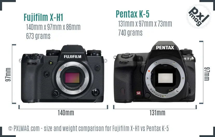 Fujifilm X-H1 vs Pentax K-5 size comparison