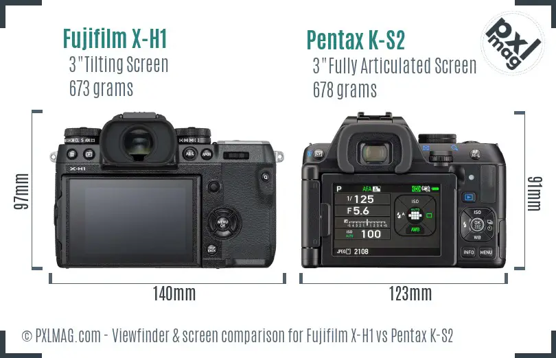 Fujifilm X-H1 vs Pentax K-S2 Screen and Viewfinder comparison