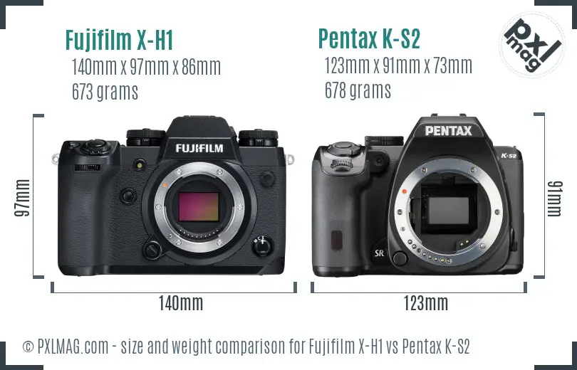 Fujifilm X-H1 vs Pentax K-S2 size comparison