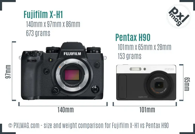 Fujifilm X-H1 vs Pentax H90 size comparison