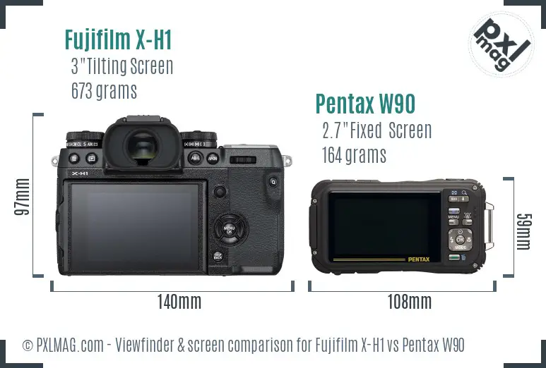 Fujifilm X-H1 vs Pentax W90 Screen and Viewfinder comparison
