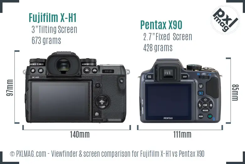 Fujifilm X-H1 vs Pentax X90 Screen and Viewfinder comparison