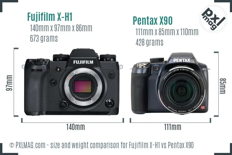 Fujifilm X-H1 vs Pentax X90 size comparison