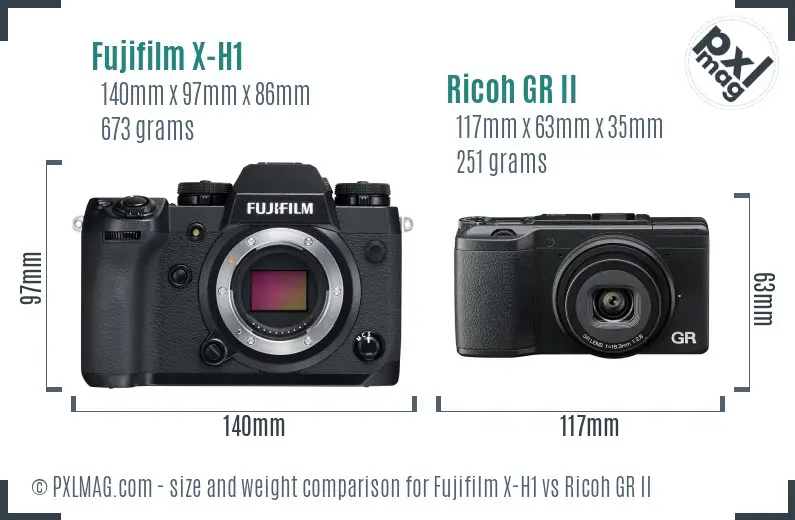 Fujifilm X-H1 vs Ricoh GR II size comparison