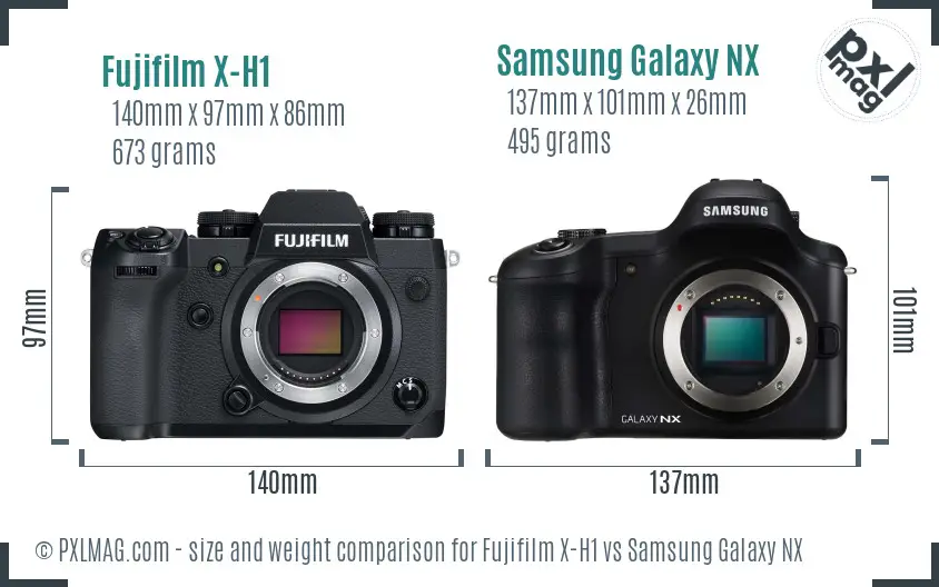 Fujifilm X-H1 vs Samsung Galaxy NX size comparison