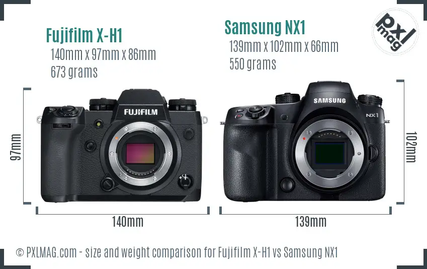 Fujifilm X-H1 vs Samsung NX1 size comparison