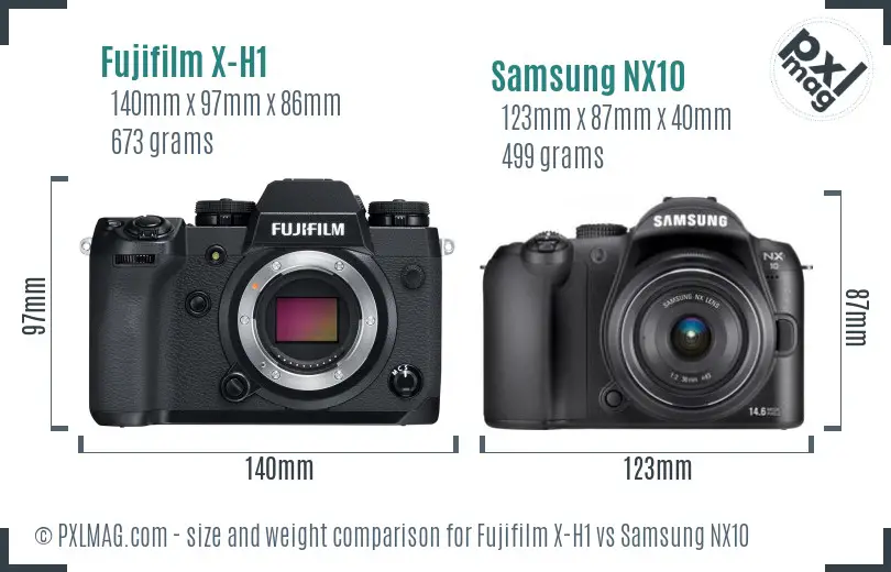 Fujifilm X-H1 vs Samsung NX10 size comparison