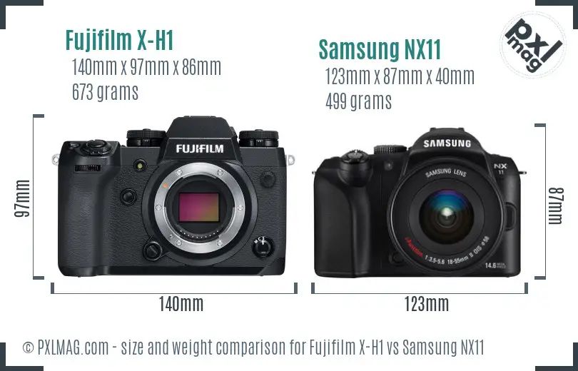 Fujifilm X-H1 vs Samsung NX11 size comparison