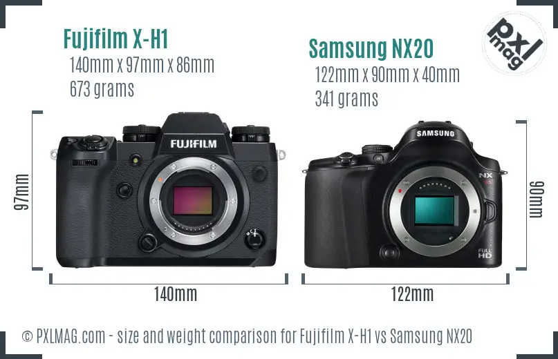 Fujifilm X-H1 vs Samsung NX20 size comparison