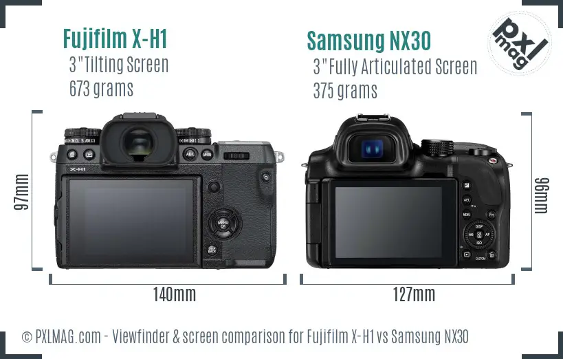 Fujifilm X-H1 vs Samsung NX30 Screen and Viewfinder comparison Fujifilm X-H1 vs Samsung NX30 Screen and Viewfinder comparison