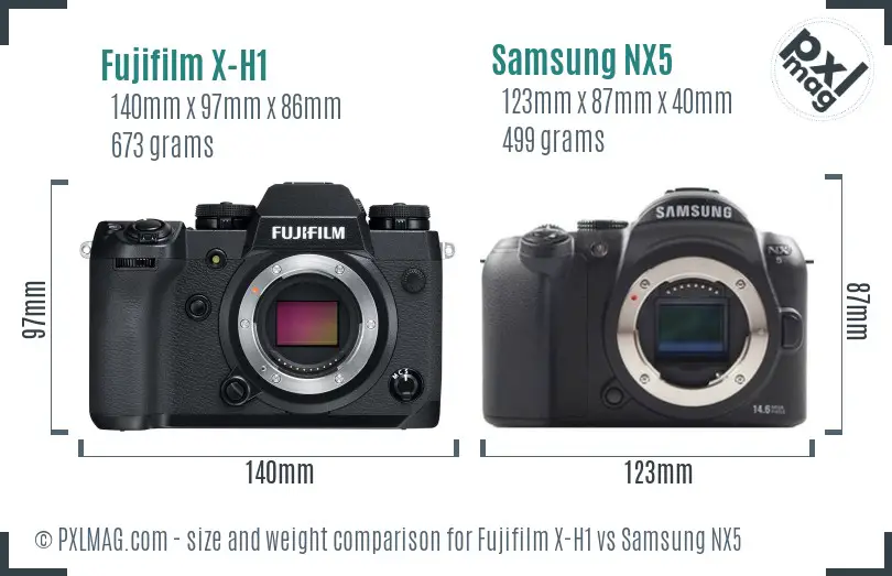 Fujifilm X-H1 vs Samsung NX5 size comparison