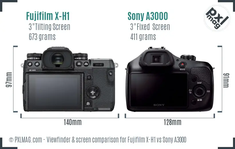 Fujifilm X-H1 vs Sony A3000 Screen and Viewfinder comparison